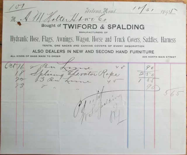 Helena, MT 1895 Letterhead: Saddles, Horse & Wagon Covers Awnings - Montana Mont