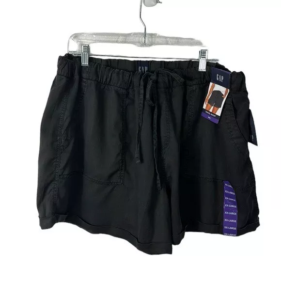 GAP SHORTS WOMEN S XXL True Black Tencel Drawstring Cuffed NWT Inseam 4 7350 19.44 PicClick UK