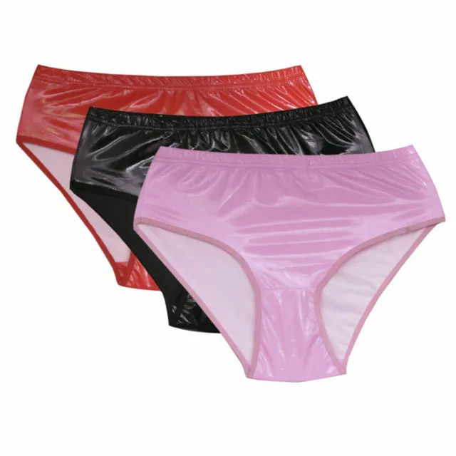 PVC Leather Look Knicker Panties Women's Sissy Underwear Men's Brief Boxer