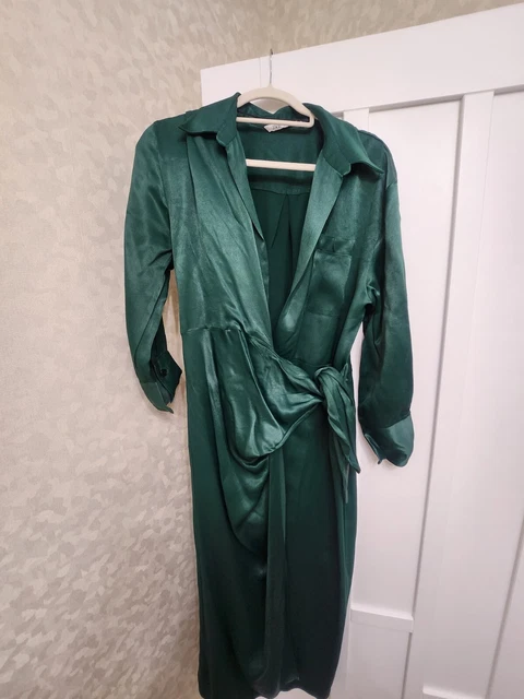 ZARA DARK GREEN Satin Midi Dress - Size M 5.45 - PicClick UK
