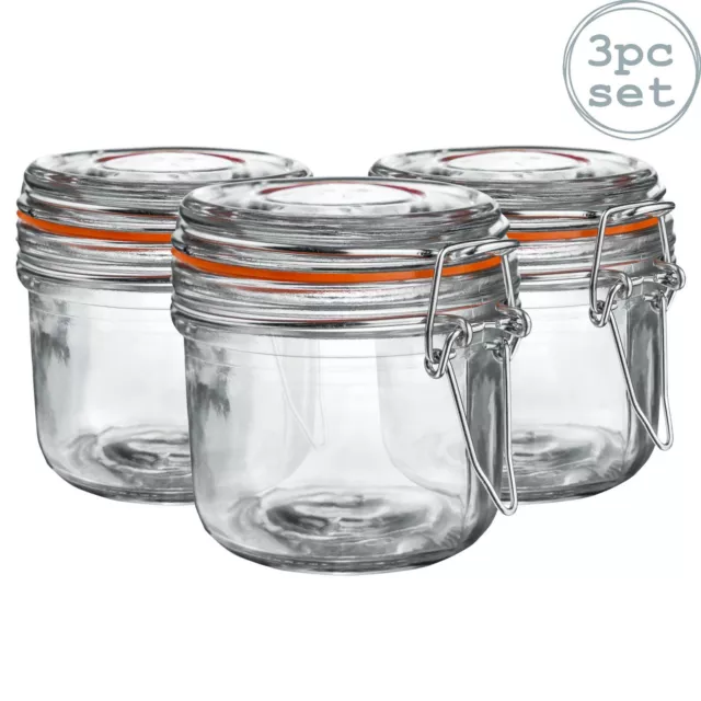 Glass Storage Jars Airtight Clip Top Lid Food Preserve Preserving Jar 200ml x3