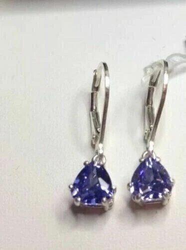 2Ct Trillion Lab Created Tanzanite Drop & Dangle Earrings 14K White Gold Plated