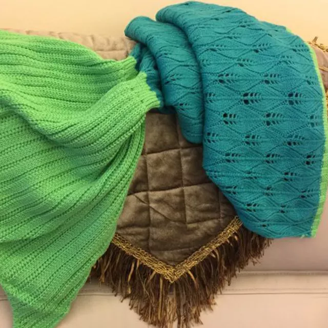 Knitted Mermaid Tail Blanket Crochet Leg Wrap Kids Child Emerald Pool 130X60Cm