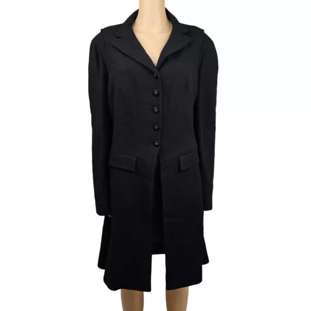 Chanel Womens Black 100% Wool Crepe Coat Size 48 Collection F/W 2006
