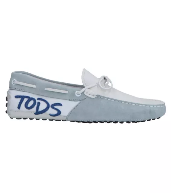 TODS Blue & White Logo Suede Leather Driving Moccasins Loafers Shoes 10 NIB