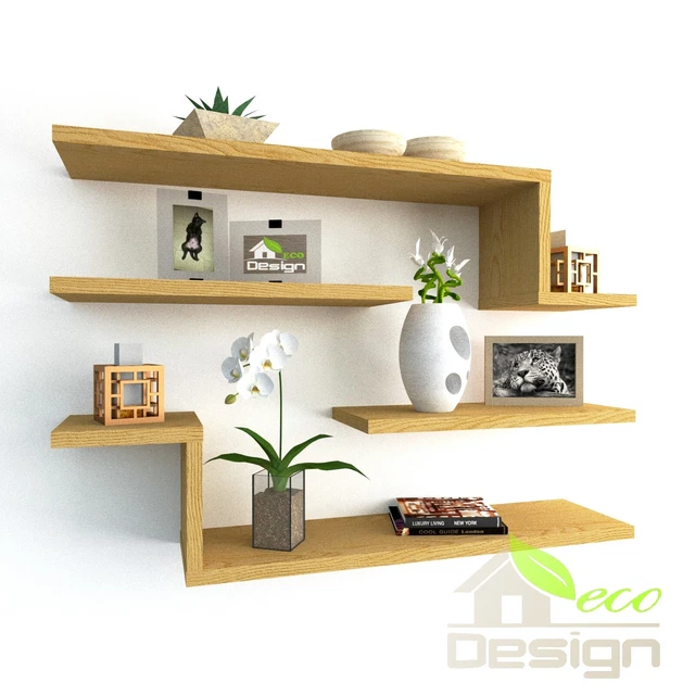 Set 4 Mensole In Legno Frassino Da Parete Design Moderno bagno cucina ingresso