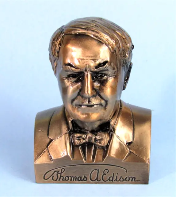 Thomas Edison Bust Bank Vintage Bronzed Metal Banthrico Edison National Bank Fl