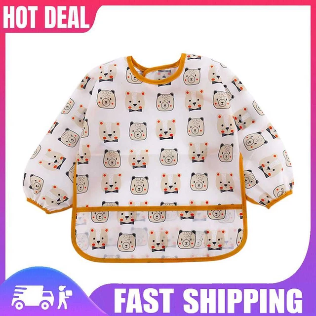 Baby Feeding Bibs Children Waterproof Long Sleeve Coverall (4-6Years Bear)