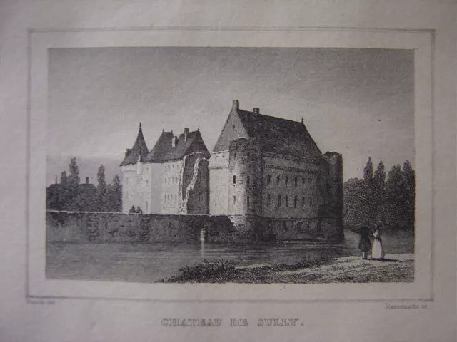 Gravure du Château de SULLY-SUR-LOIRE Vers 1840 Département du Loiret
