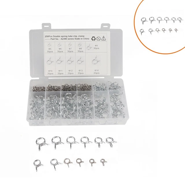250-Piece Fuel Line Hose Clamp Assortment Kit – 5mm To 14mm, Rust-Resistant