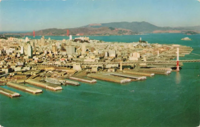 San Francisco CA, Aerial View of Downtown, Oakland Bay Bridge, Vintage Postcard