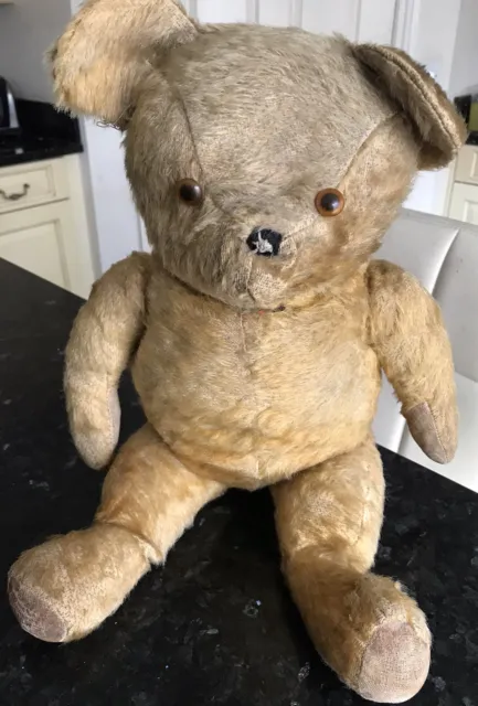 Old Antique Teddy Bear Golden Brown 4 Way Jointed Moving Arms Legs 45cm