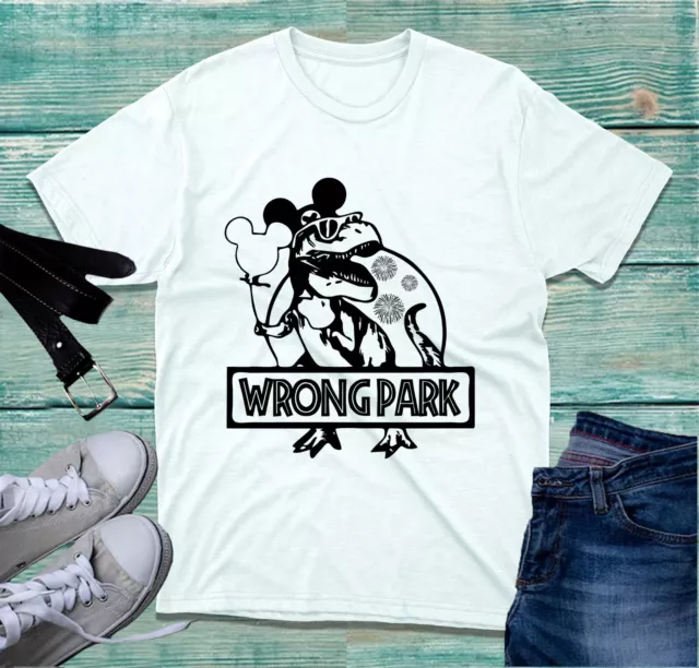 Wrong Park T-Shirt Dinosaur T-Rex Mickey Minnie Mouse Balloon Funny Mash-up Top