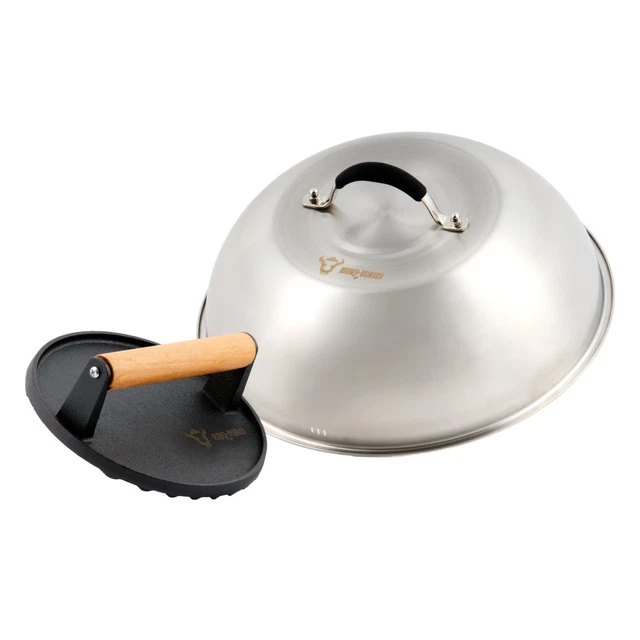 BBQ-Toro Edelstahl Burgerglocke mit Fleischbeschwerer | Wärmeglocke *B-Ware*