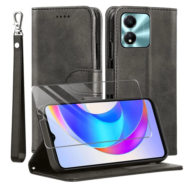 WXPPJ Cover per Honor X5 Plus Custodia + [1 Pezzi] Pellicola Vetro Temperato, Nero Anti-Caduta Bumper Morbido Silicone TPU Protezione Case per Honor X5 Plus (6.56) - XT105