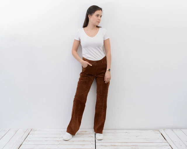 Donna W33 L33 Bootcut Toppe Camoscio Pantaloni Marrone Cowboy Pantaloni Vintage