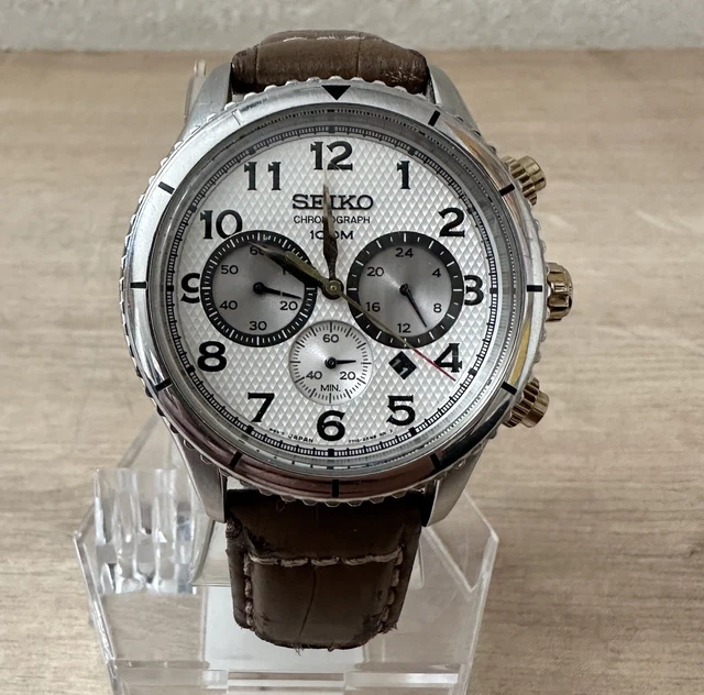 MONTRE CHRONOGRAPHE SEIKO SRW039P1 bracelet marron cuir mouvement Quartz date EUR 129 90 PicClick FR