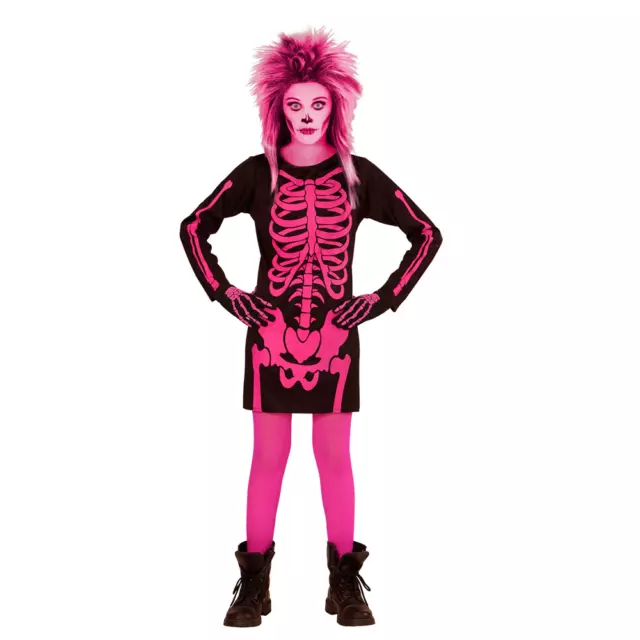 Costume Vestito Abito Travestimento Carnevale Halloween Bambina Scheletro Rosa -