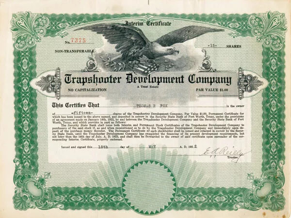 Trapshooter Development Co. - Stock Certificate - General Stocks