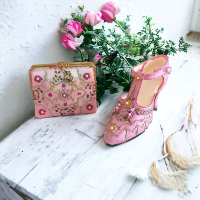 Vintage Miniature Shoe and Handbag Pink with Faux Pearl Detail