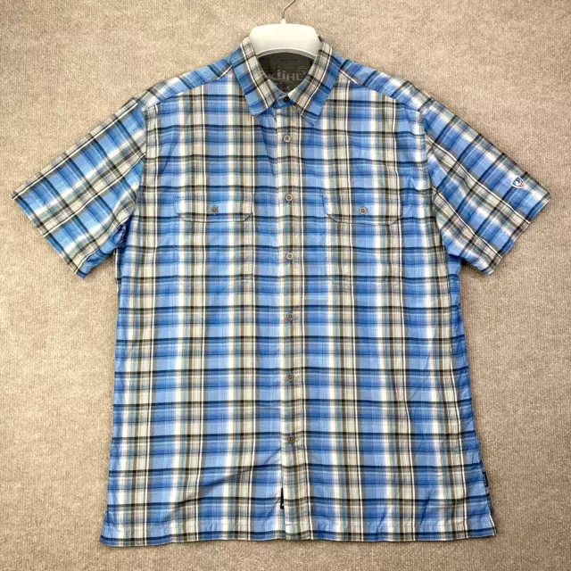 Kuhl Eluxur Shirt Mens Large Blue Plaid Response Ionik Button Up Outdoor Hiking