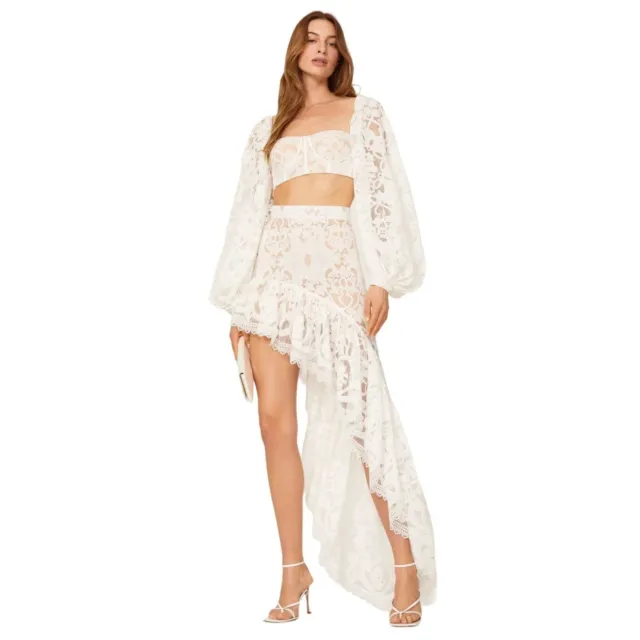 Bronx and Banco Santorini Lace Skirt in White Large Womens Hi Lo Ruffle Maxi