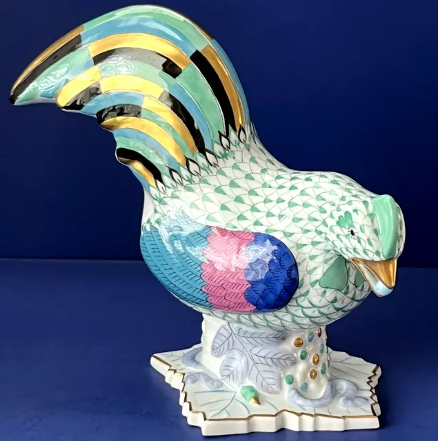 Herend Figurine - Large Rooster? Hen? Looking Right 7" H - Green Fishnet