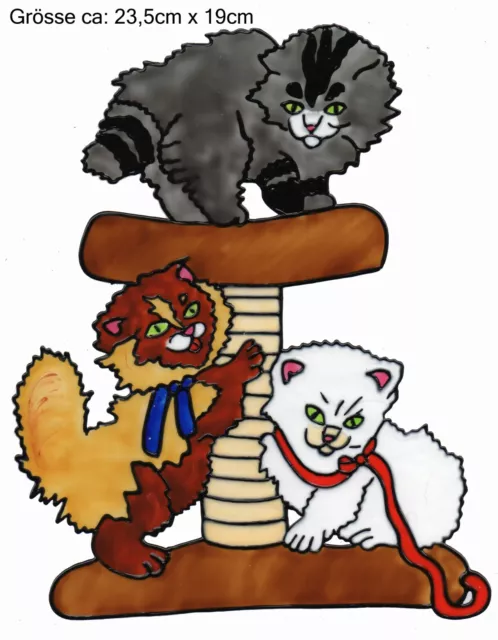 Window Color Bild Fensterbild Aufkleber " Katzen auf Katzenbaum  " 139