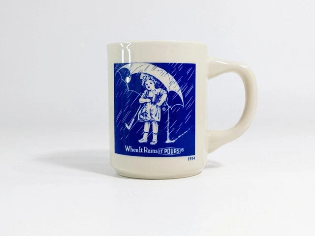 Vintage Morton Salt Girl "When It Rains it Pours" 1914 Logo Coffee Mug Cup