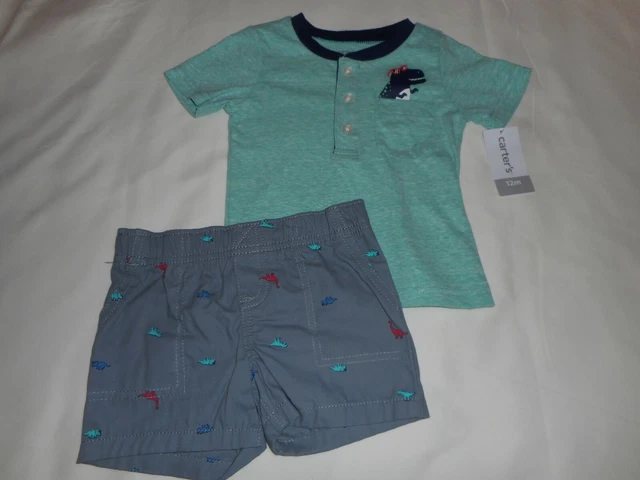 Carters 2-Piece Dinosaur Shorts Set - Baby Infant Boy Size 12 Months - New