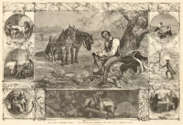 Burns centenary. In the field composing poem to a mountain daisy. Poets 1859