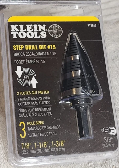 Klein Tools KTSB15 Step Drill Bit #15 3 Hole Sizes: 7/8”, 1-1/8”, 1-3/8” NEW