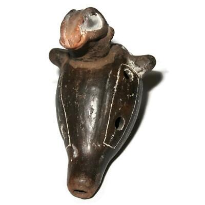 Vintage Mexican Folk Art Pottery Hand Made Warrior Whistle Figurine, 3 1/2" 3