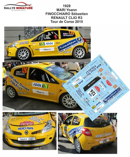 Décalcomanies 1/18 Renault Clio Campana Tour De Corse 2008, Rallye, Neuves, RALLYE MINIATURE Ref 2291