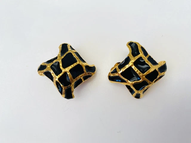 Boucles D'oreilles Clips Alexis Lachellec Vintage Années 90 - Design Abstrait, Couleur Doré