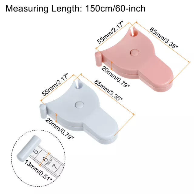 2pcs Body Measure Tape 60" 150cm Measure Retractable Measuring Tape Blue, Pink 2