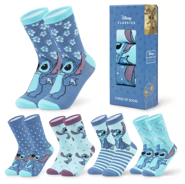 Disney Stitch Womens Socks, 5 Pairs Ladies Socks Cotton Rich, Stitch Disney Gift 2
