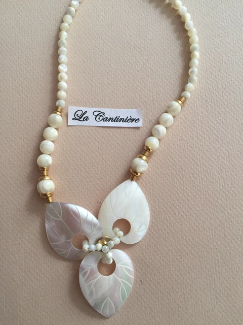 Grand collier ancien nacre et perle de verre