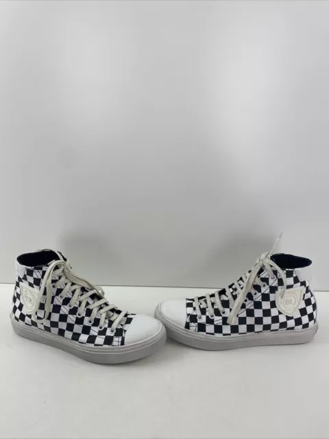 Saint Laurent Bedford Black/White Check Leather Lace Up Hi Top Sneakers Women 36