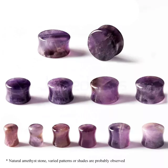 1 Pair Stone Ear Plugs Amethyst Saddle Expander Body Piercing Gauges 3