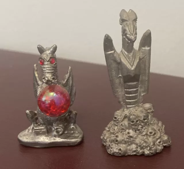 Pewter Dragon Holding Ruby Crystal Ball Figurine And Dragon (2)