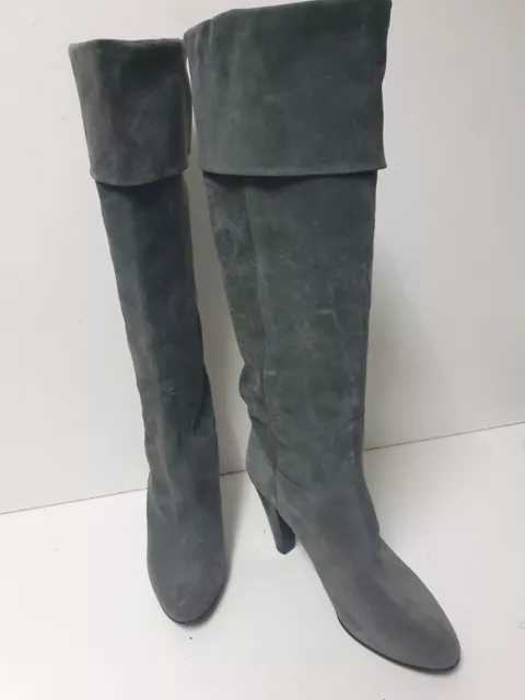 CAROLL  Bottes Genoux Cavalières Daim Gris Doublées Cuir Hauts Talons T 40 TTBE