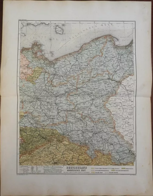 Northeastern Germany Kingdom of Prussia Berlin 1873 Ravenstein detailed map