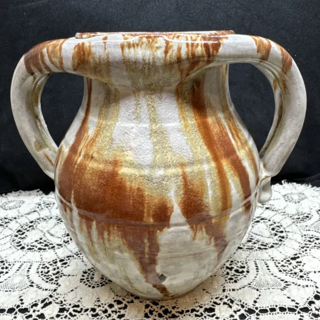 Art Pottery Vintage MCM Vase Drip Glaze Studio Stamp (hard To Read)