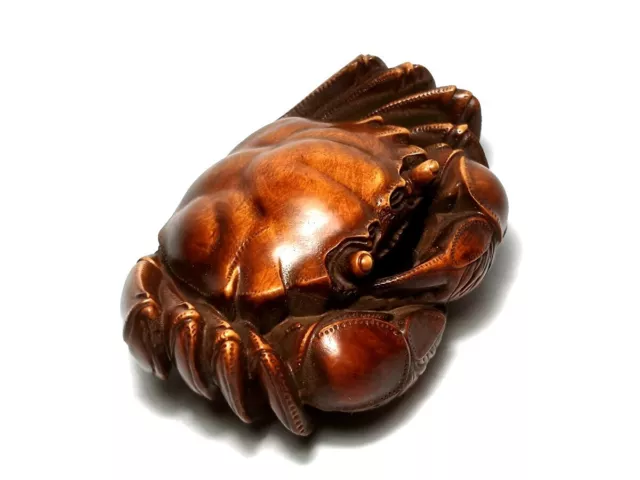 Japanese boxwood hand carved crab statue netsuke table deco old gift collectable 2