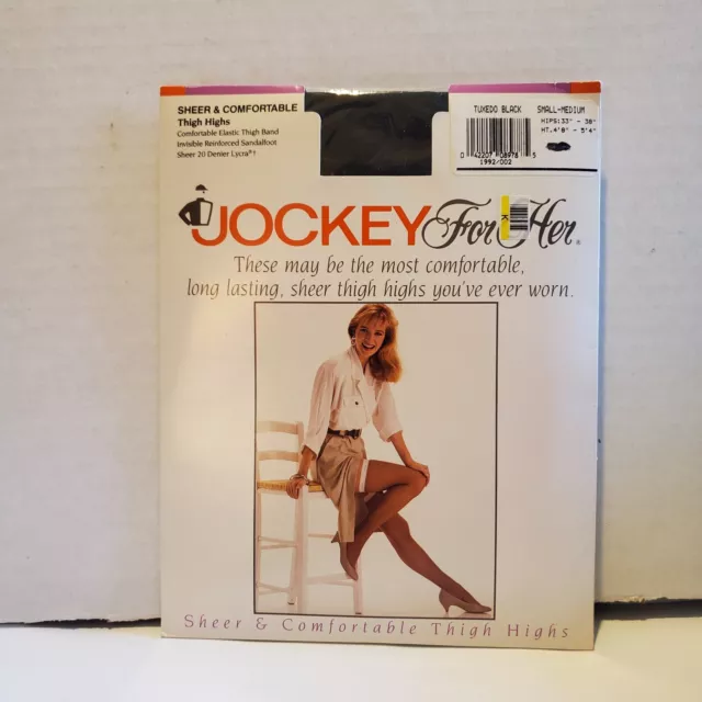 Vintage Jockey For Her Sheer Thigh Highs Tuxedo Black Small Medium Petite 1992