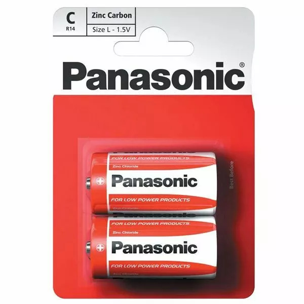 2 x Panasonic C Size Zinc Carbon Batteries R14, MN1400, MX1400, BABY, 14G, R14P
