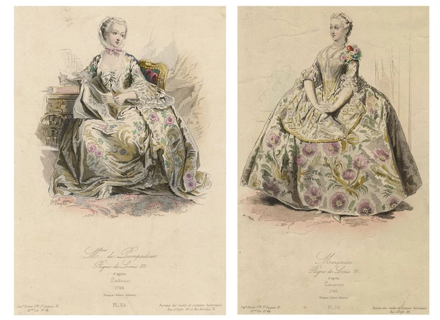 P. Pauquet, French Louis XV Fashion Plates – 2 x mid-19th-century engravings