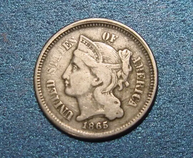 1865 Three Cent Nickel Piece 3C Civil War Date Choice US Type Coin Full Liberty 1865 Three Cent Nickel Piece 3C Civil War Date Choice US Type Coin Full Liberty