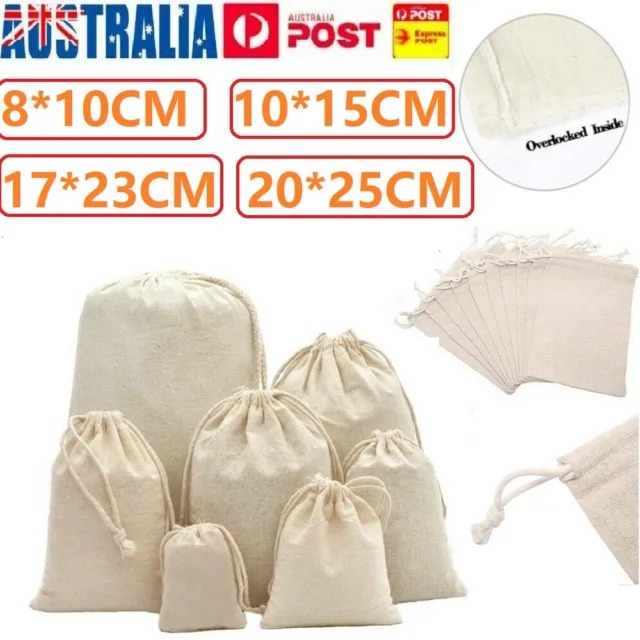 10-100X Large Drawstring Bags Storage Drawstring Calico Linen Bags Linen Bags b